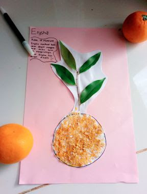 Prakarya-Anak-Usia-Dini-"Bermain-Membuat-Buah-Jeruk-dan-Mengecatnya" kegiatan stimulasi anak usia dini 2 - 3 tahun